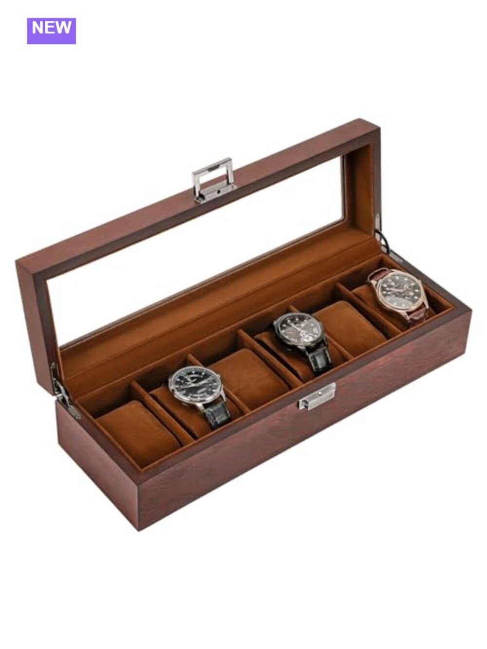 ProCase Wooden Watch Box 6 Slot Mens Watch Display Case, Espresso